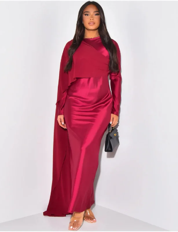 silk dressRed Christmas Party Dress - Elegant Solid Color Round Neck High Waist Swing