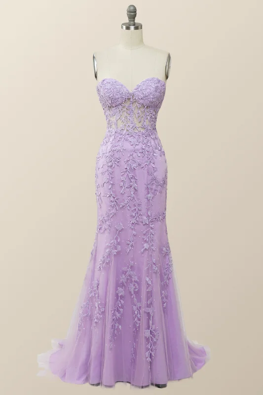 casual slip dressSweetheart Lavender Lace Mermaid Long Prom Dress