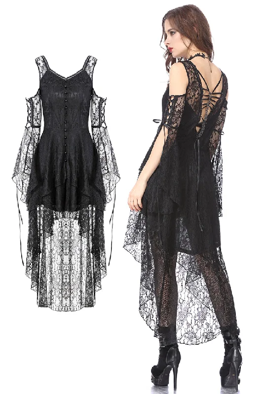 fitted cocktail dressBlack Gothic Elegant Lace High-Low Dress DW166