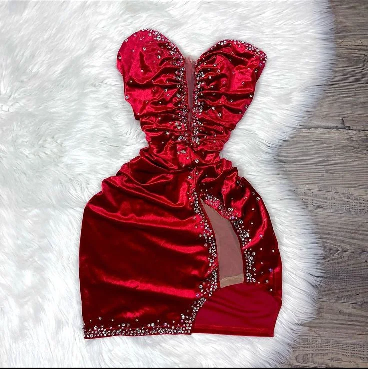 backless dressWine Red Sweetheart Beads Velvet Short Party Dress Homecoming Dress, DP4106