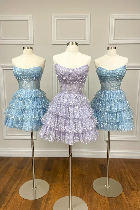 party dressLavender Sparkle Tulle Tiered Short Party Dress