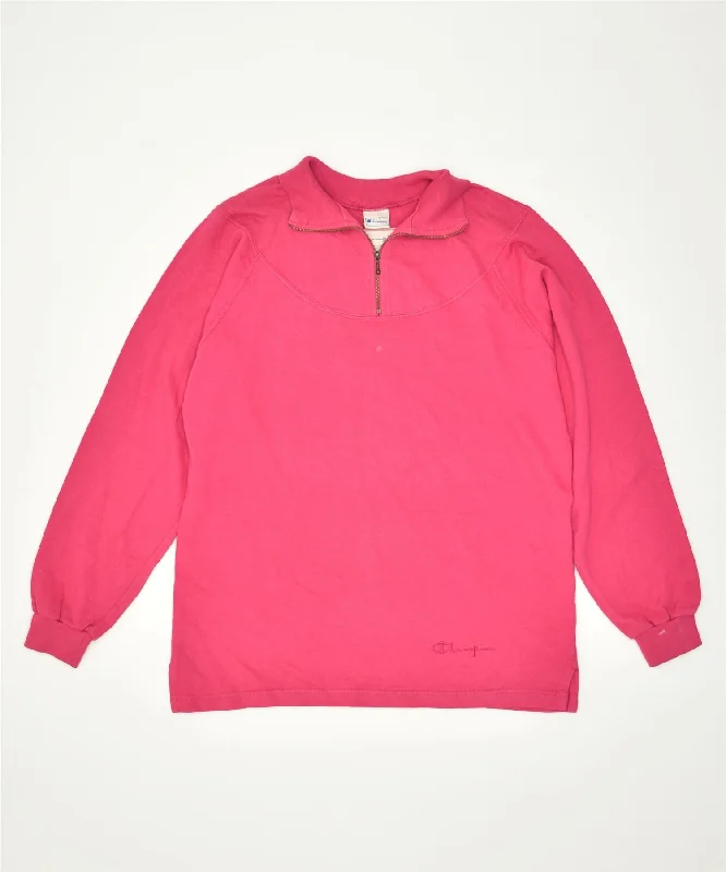 minimal hoodieCHAMPION Womens Zip Neck Sweatshirt Jumper UK 14 Medium Pink Cotton