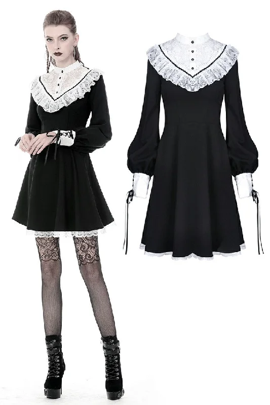 casual summer dressLadies black lolita dress with white inverted triangle lace front  DW355