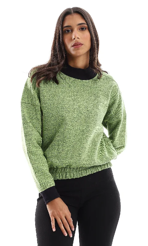 zip-up gym hoodieO155699 Cropped Fleece Green Sweatshirt With High Neck