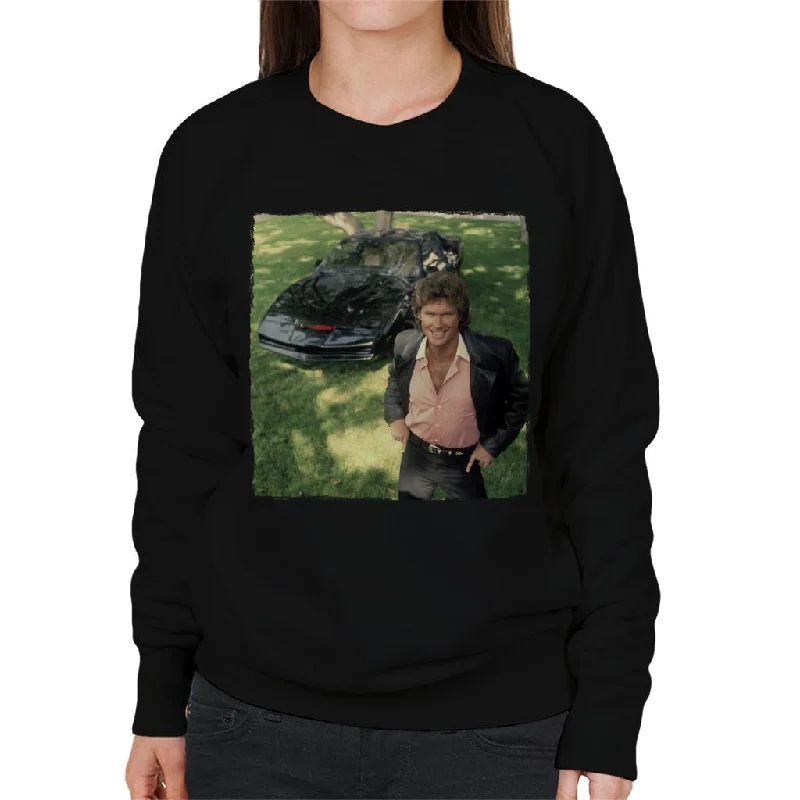 stylish performance hoodieKnight Rider Michael Knight Smiling With KITT Women's Sweatshirt