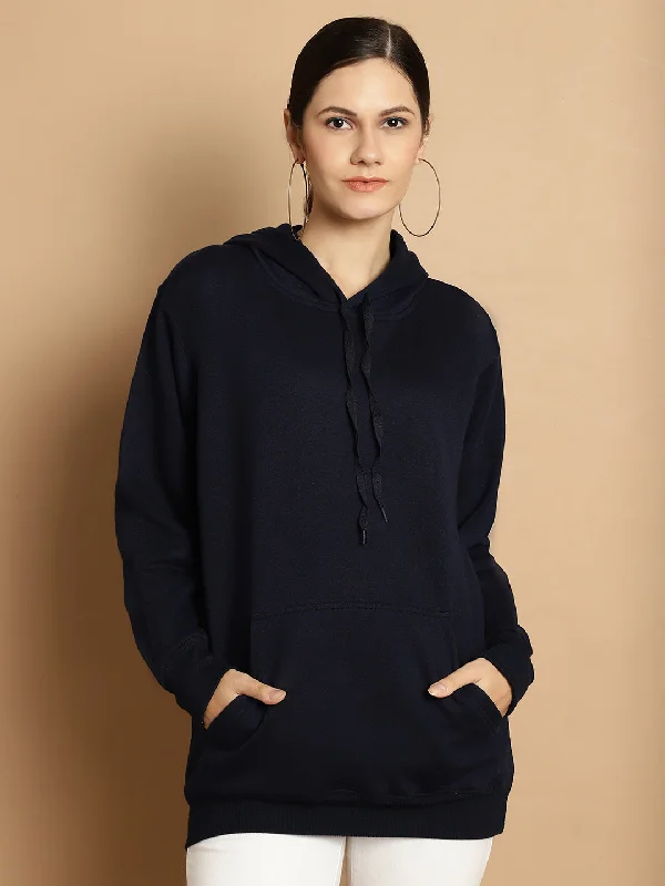 sleek gym hoodieVimal Jonney Navy Blue Solid Hooded Cotton Fleece Sweatshirt for Women