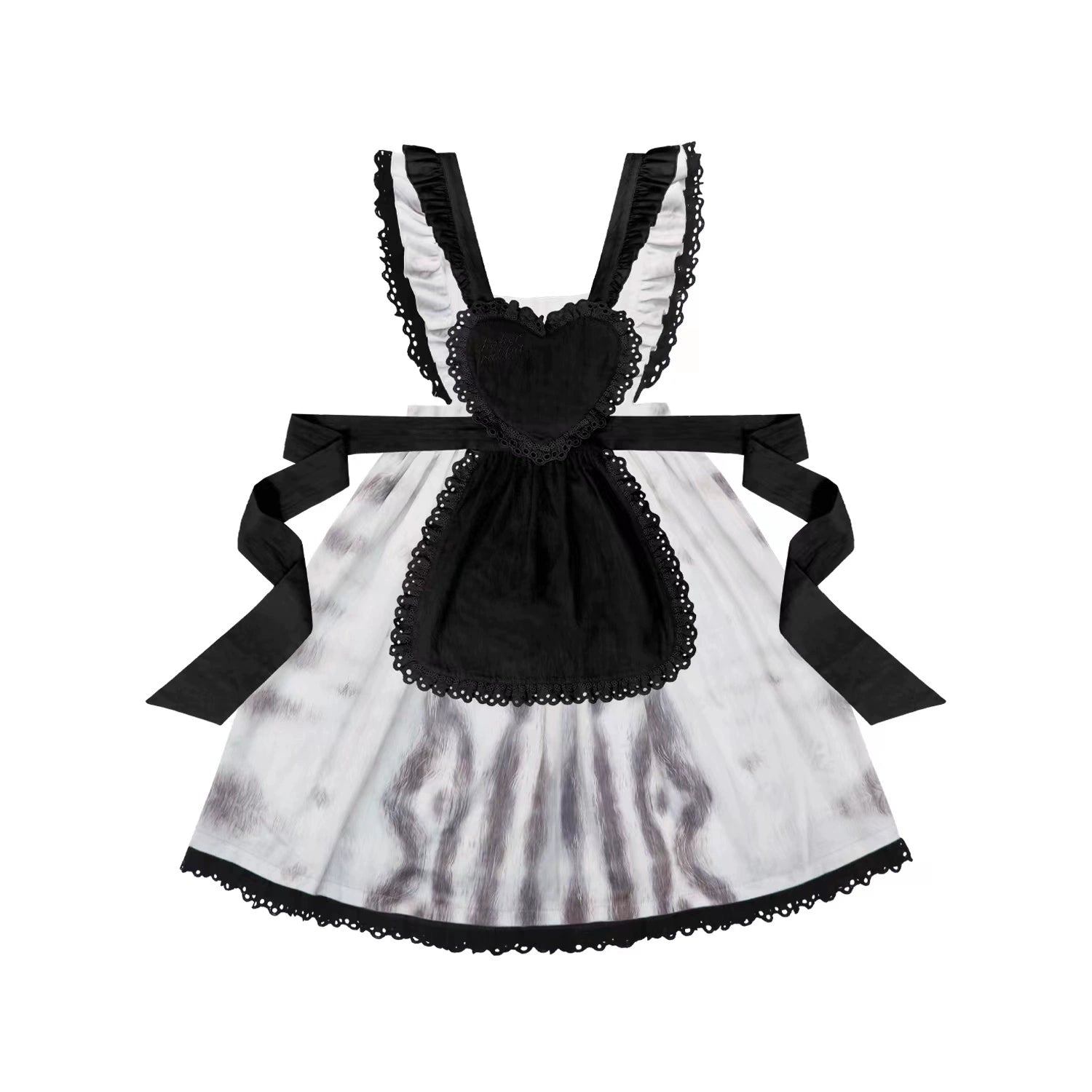 silver tabby cat pattern (black) salopette dress+black apron