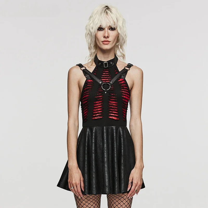 romantic dressGothic Sexy Cut Spliced Spider Web Punk Dress