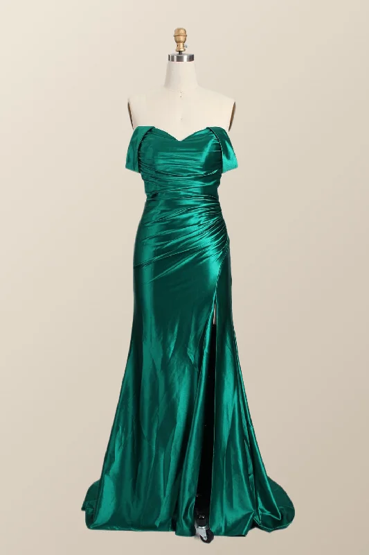 wool dressOff the Shoulder Green Satin Mermaid Formal Dress