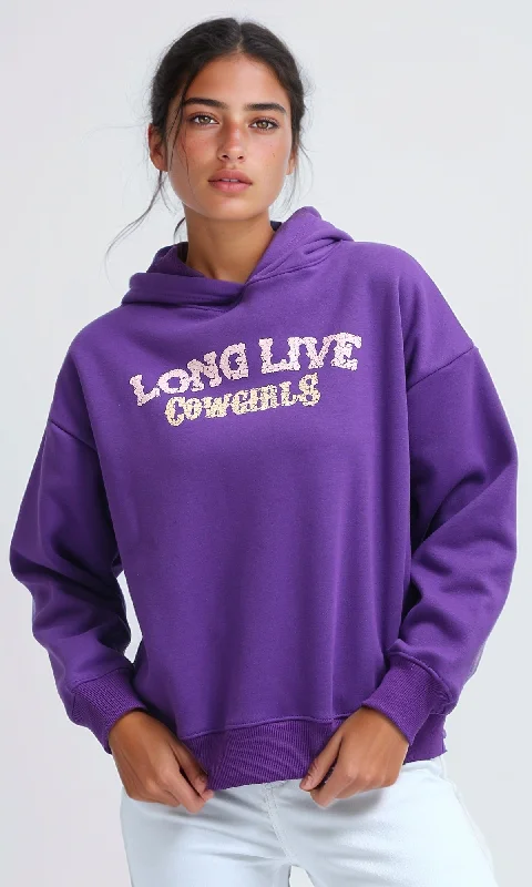 athletic casual sweatshirtO201122 Slip On Hoodie with Front & Back Print - Dark Purple