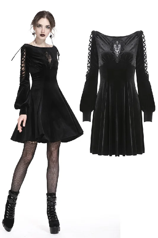 sophisticated dressGothic lace-up velvet midi dress DW224