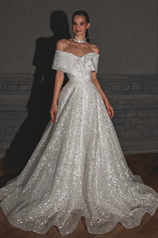 sleeveless dressShimmering Off-the-Shoulder Wedding Dress Melanie