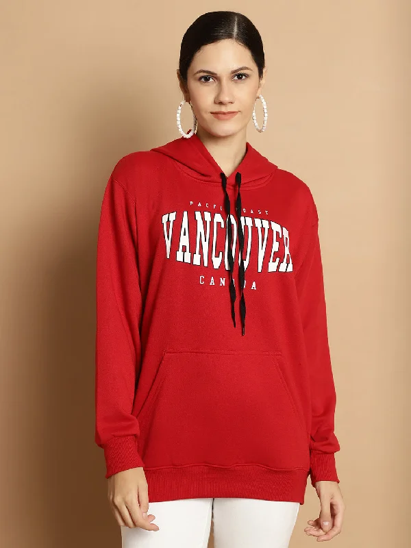 lightweight fitness hoodieVimal Jonney Maroon Printed Hooded Cotton Fleece Sweatshirt for Women