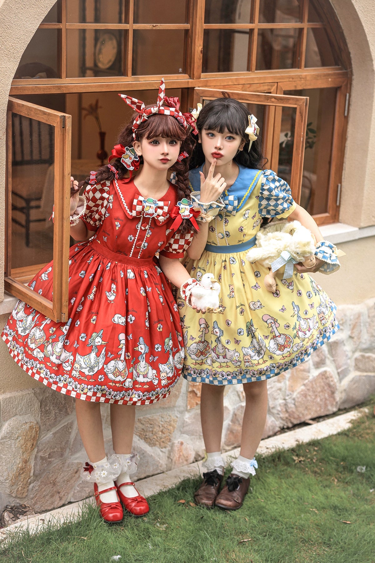 long-sleeve floral dressChemical Romance~Hello Duck~Kawaii Lolita OP Duck Print Lolita Dress