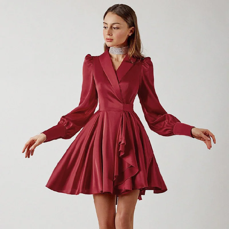 long-sleeve floral dressMeet And Greet Satin Drape Dress - Wine