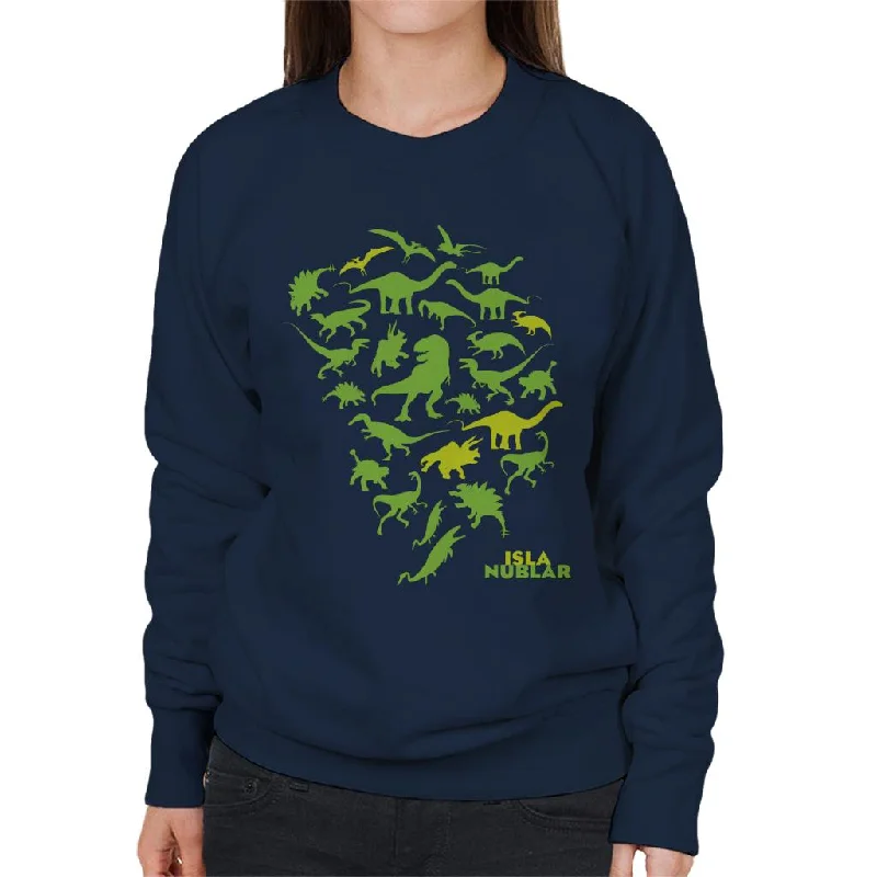 soft athletic sweatshirtJurassic Park Isla Nublar Green Dinosaur Silhouettes Women's Sweatshirt