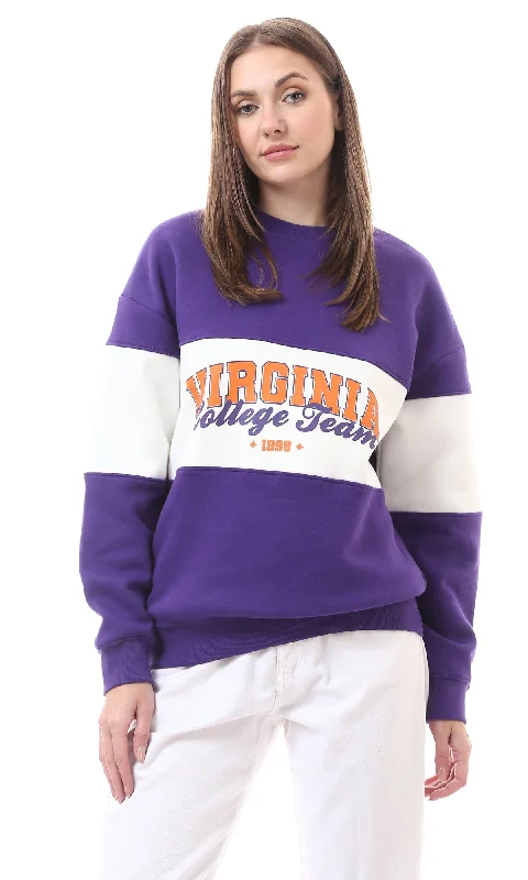 fitted workout sweatshirtO175574 Dark Purple & White Printed "Virginia" Coziness Sweatshirt