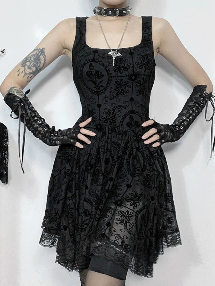 chic slip dress2024 Up Frock Style Dark Hip Tie Vintage Harajuku A-Line Retro Summer Sexy Wrapped Mini Y2K Gothic Punk New Frock