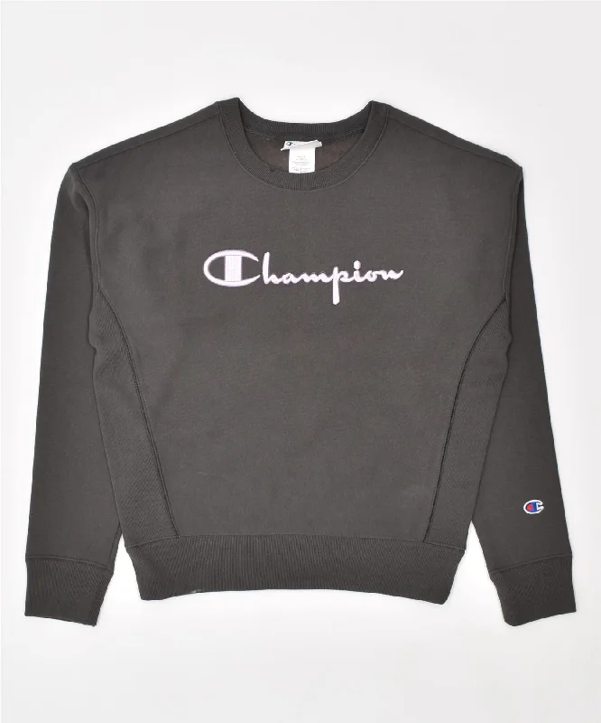 oversized hooded sweatshirtCHAMPION Womens Graphic Sweatshirt Jumper UK 14 Medium Black Cotton