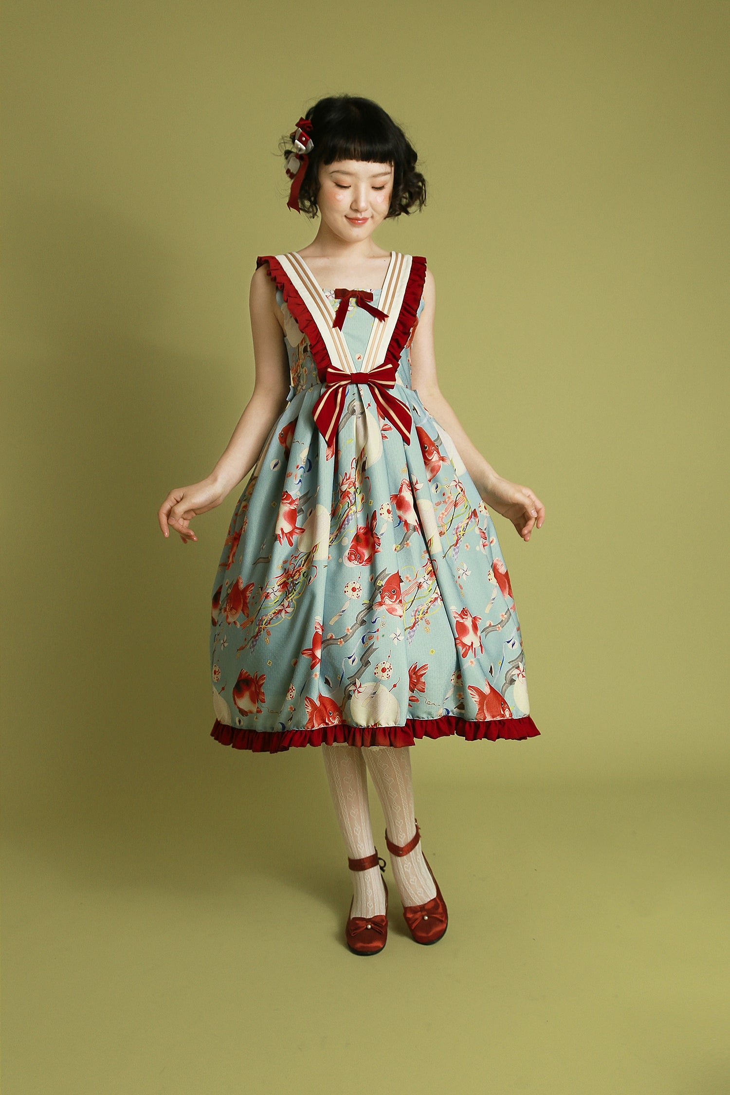 backless dress(BFM)Southern Cross~Fishball Type 2 Fly Sleeve JSK Print Lolita Dress