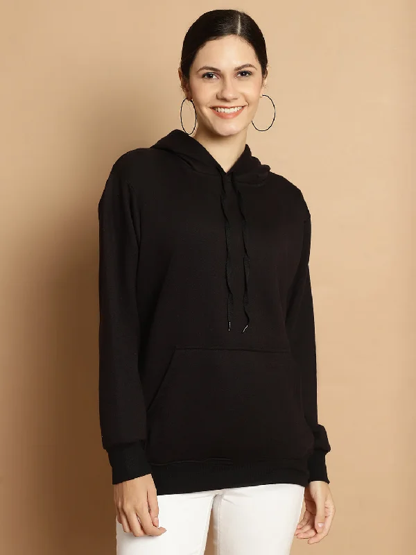 sleek sports hoodieVimal Jonney Black Solid Hooded Cotton Fleece Sweatshirt for Women