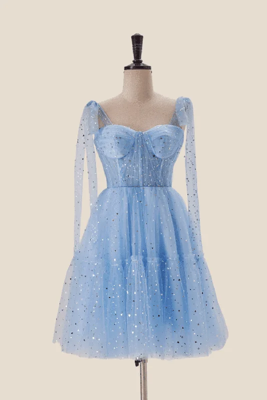 lace-up dressStarry Light Blue Tulle A-line Princess Dress