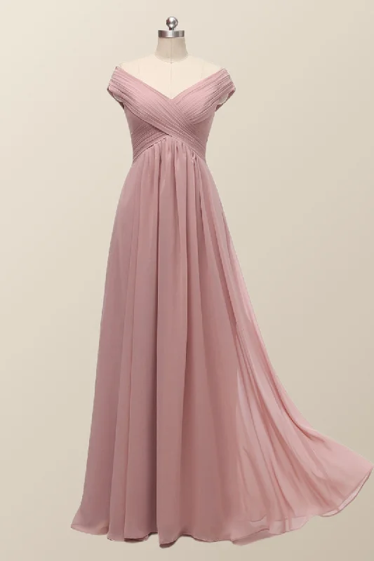 long sleeve dressOff the Shoulder Blush Pink A-line Bridesmaid Dress