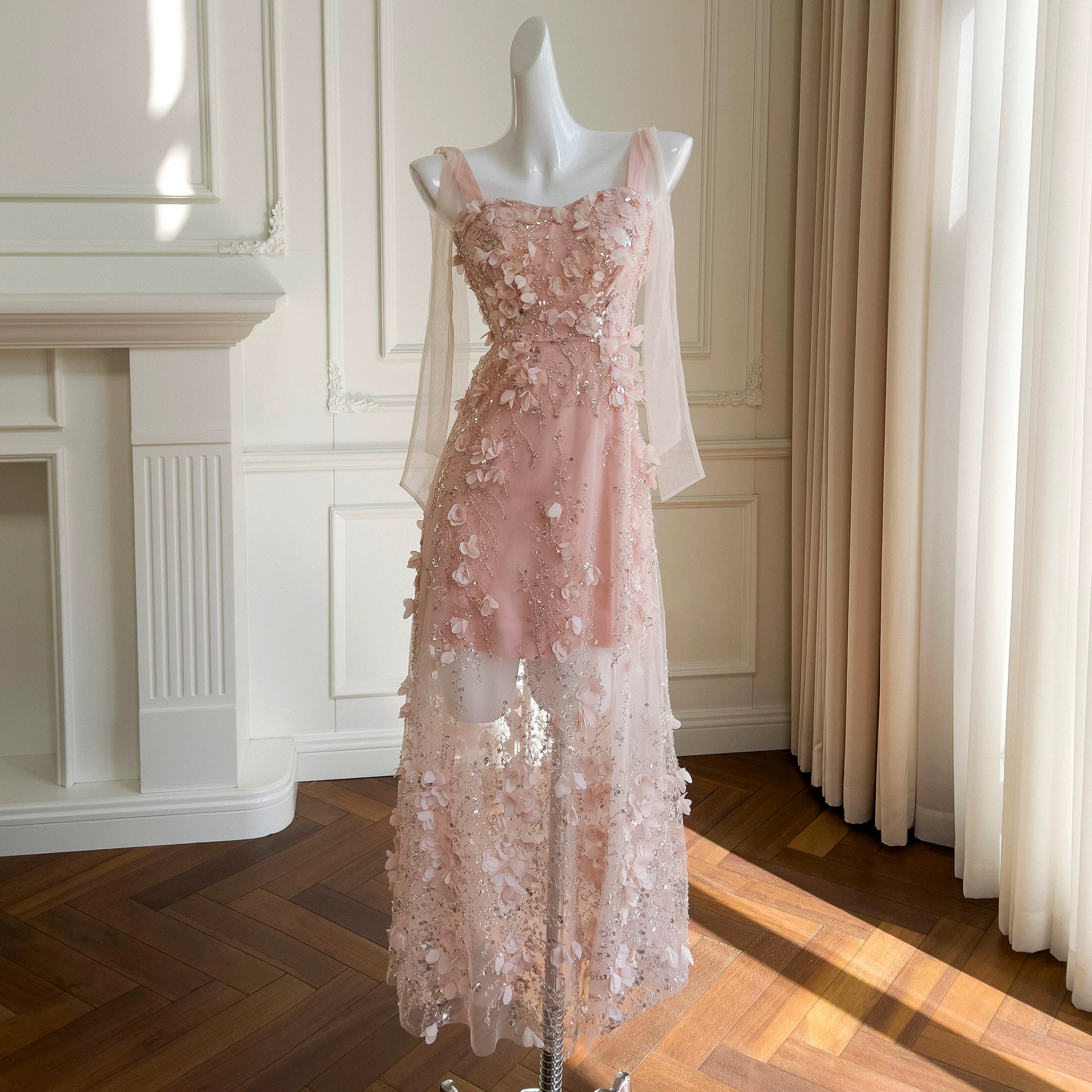 formal dressAnna~French Pink Lolita JSK Dress Square Neck Sequin Floral Lolita Dress