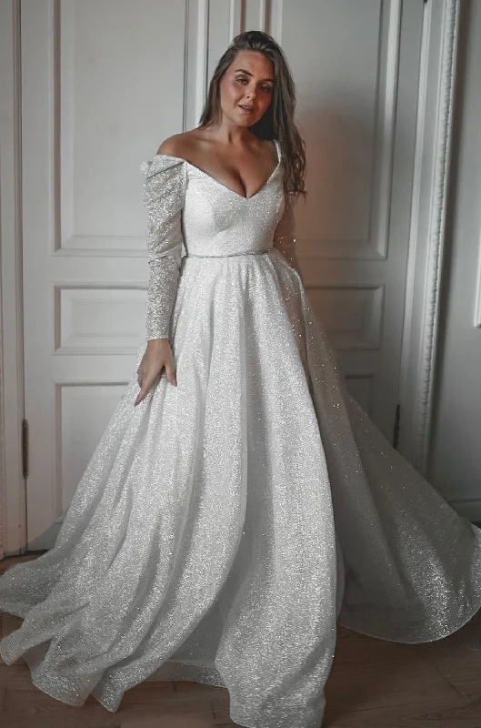 puff sleeve dressPlus Size Sparkly Wedding Dress Miranda