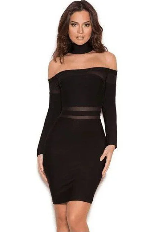 vintage-inspired dressBandage Off The Shoulder Dress - Black