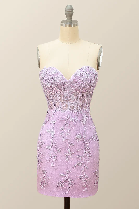 trendy mini dressSweetheart Lavender Lace Bodycon Mini Dress