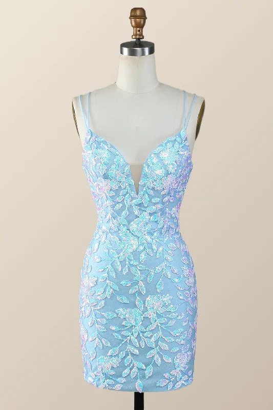 puff sleeve dressBlue Sequin Bodycon Mini Dress with Straps