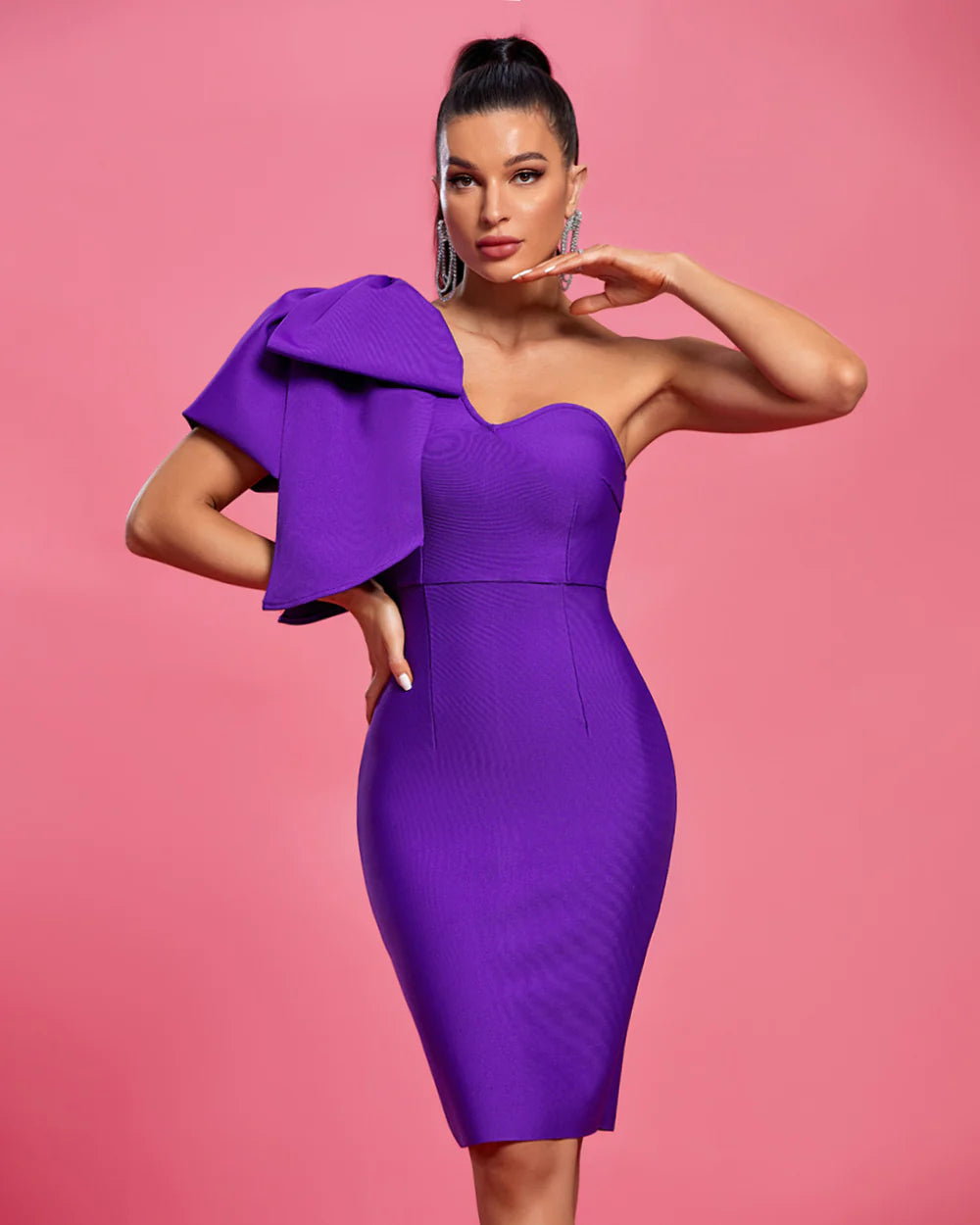 backless dressPurple One Shoulder Bowknot Bandage Dress