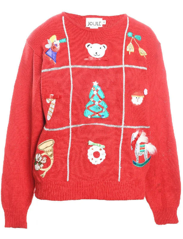 wool coatFestive Design Red Knit Christmas Jumper - M