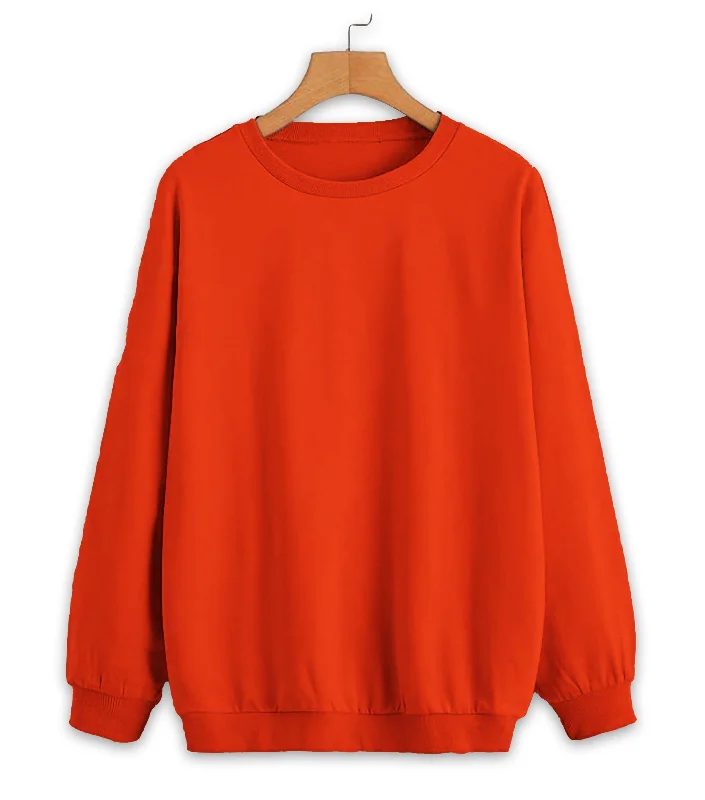 oversized sports sweatshirtVimal Jonney Rust Solid Round Neck Cotton Fleece Sweatshirt for Women