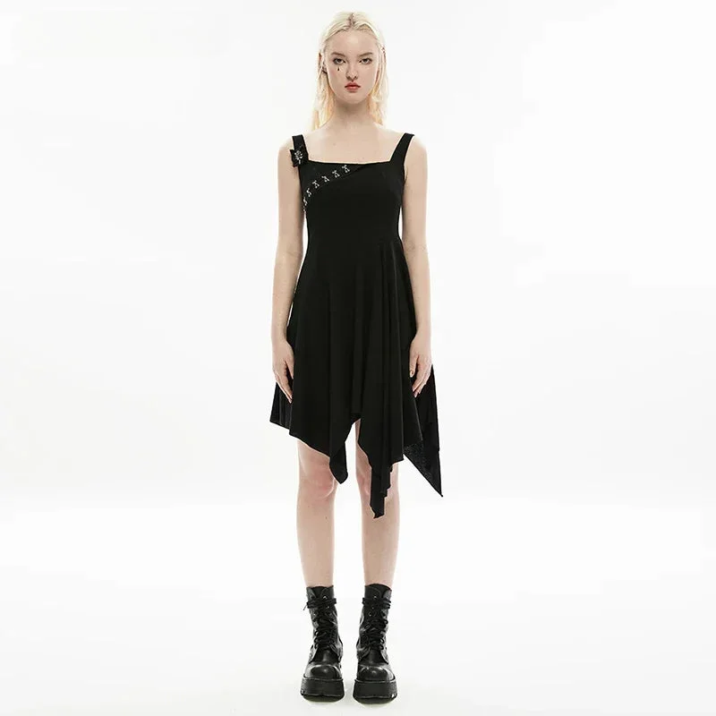 party dressGothic Square Collar Irregular Hem Black Dress