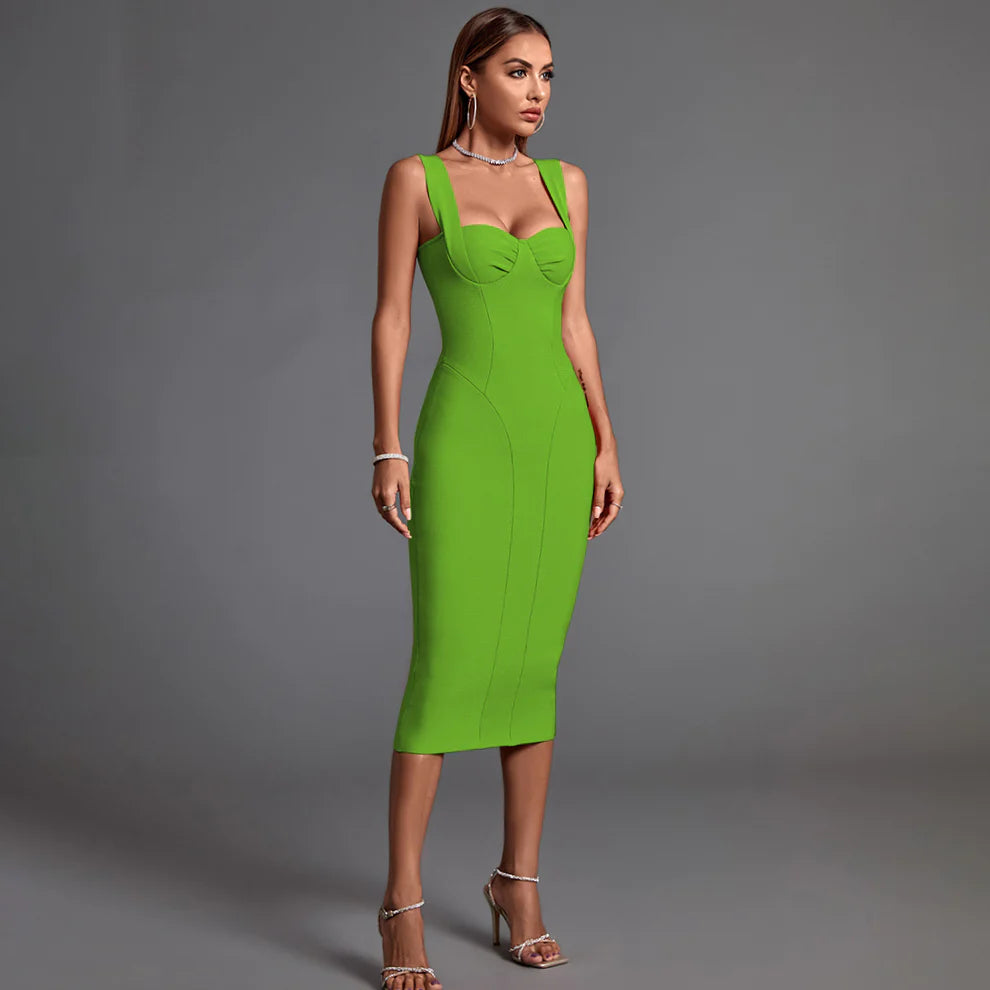 stylish dressGreen Strappy Sleeveless Midi Bandage Dress