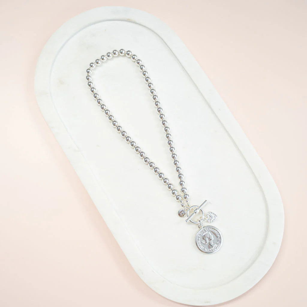 vintage-inspired dressSHORT | Silver Beads & Coin Necklace