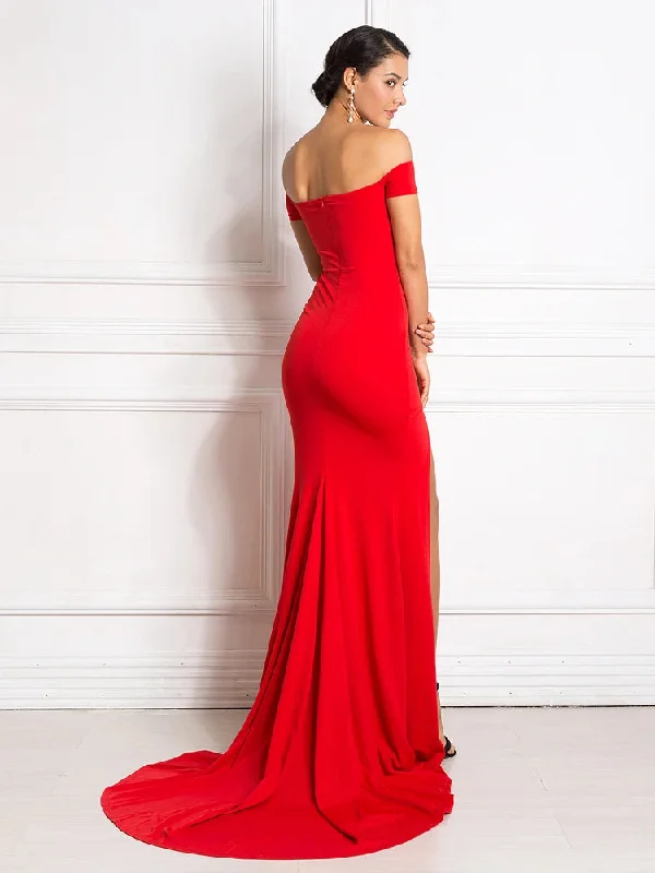 off-shoulder dressRed Off Shoulder Mermaid Bodycon Split Christmas Party Dress