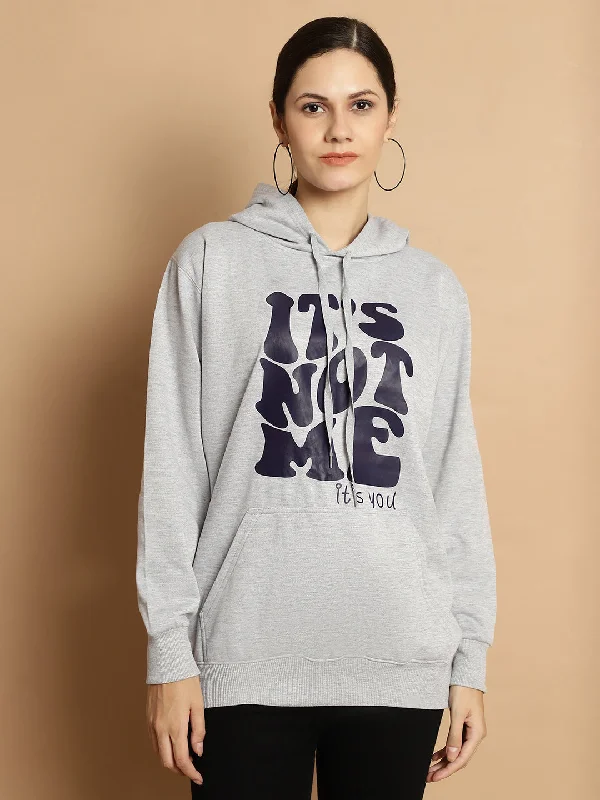 trendy gym wear hoodieVimal Jonney Grey Melange Printed Hooded Cotton Fleece Sweatshirt for Women