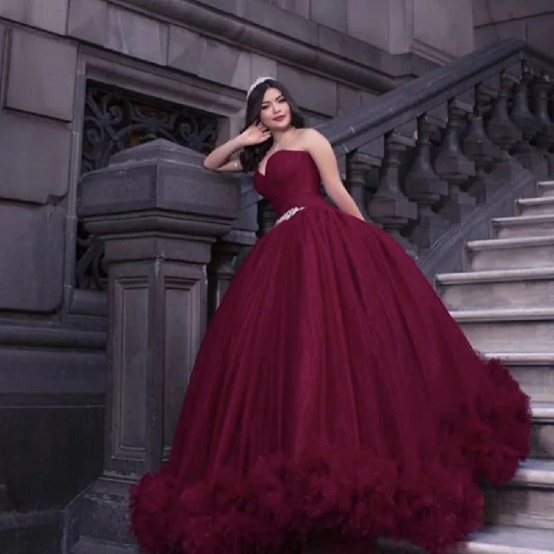 party dressBurgundy prom dresses, pleats prom dresses, ball gown prom dresses S23339