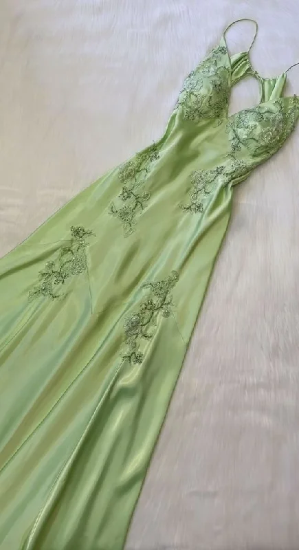 lace dressSage Green Vintage V Neck Beading Long Party Dress,DP1837