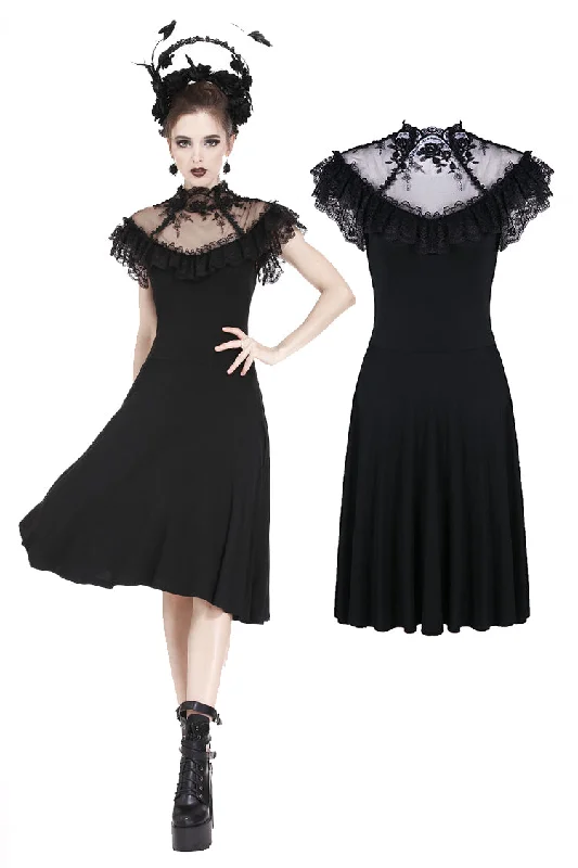 off-the-shoulder dressGothic knitted dress with sexy rose flower net on top DW197