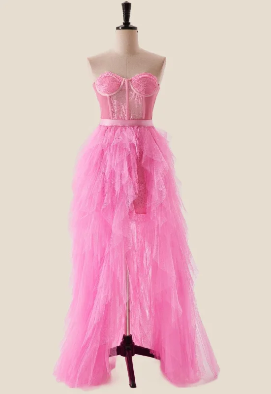 shift dressHot Pink Bustier Ruffles Long Party Dress