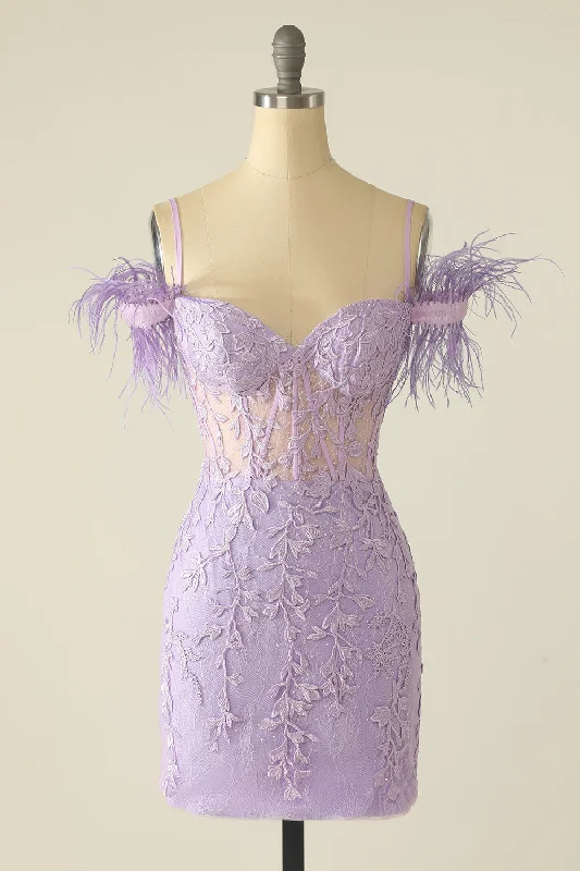 chic wrap dressTight Lavender Lace Straps Mini Dress