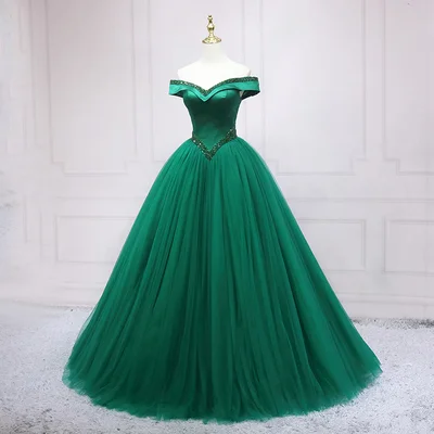 textured dressGreen Off The Shoulder Satin Long Prom Dress s01