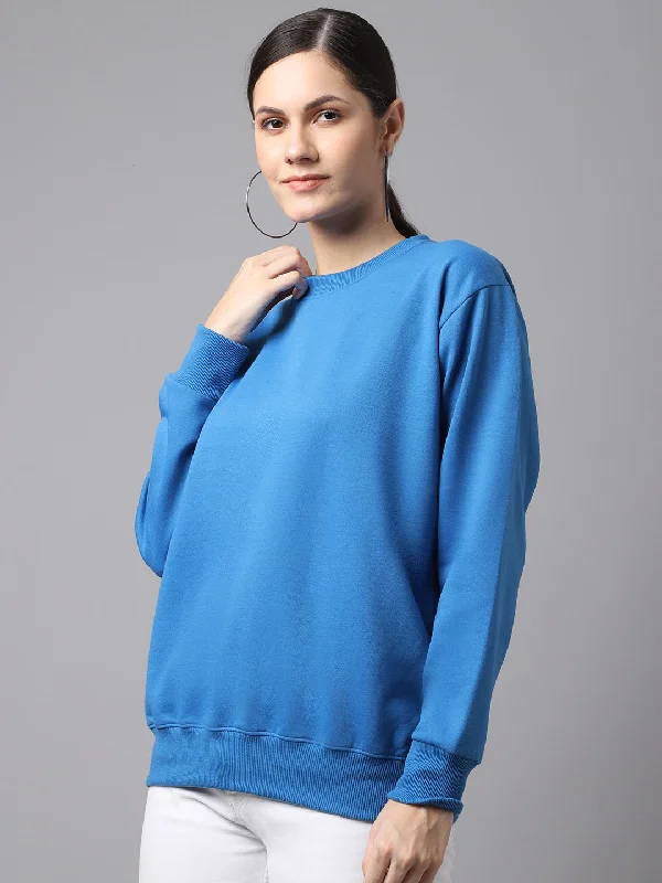 fashion gym hoodieVimal Jonney Fleece Round Neck Blue Sweatshirt For Women