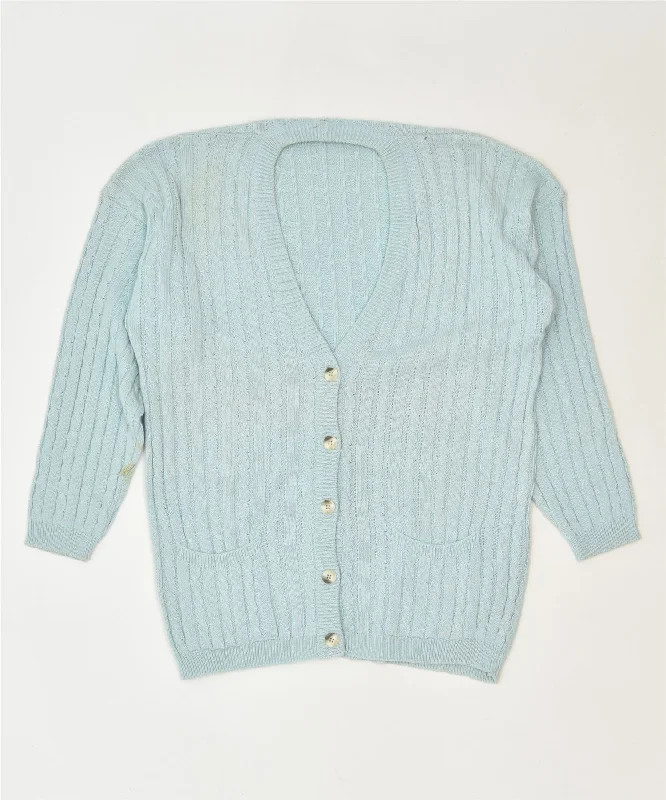 cozy pullover hoodieVINTAGE Womens Cardigan Sweater UK 16 Large Blue Cotton Classic