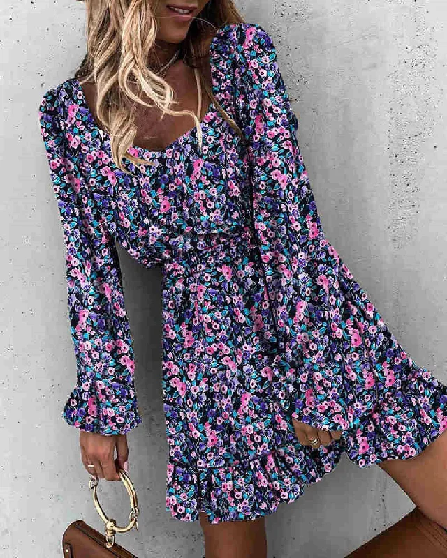 casual shift dressMallory Floral Crochet Ruffle Dress