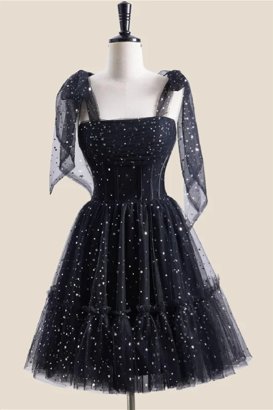 stylish party dressBlack Sparkle Tulle Pleated Short Party Dress